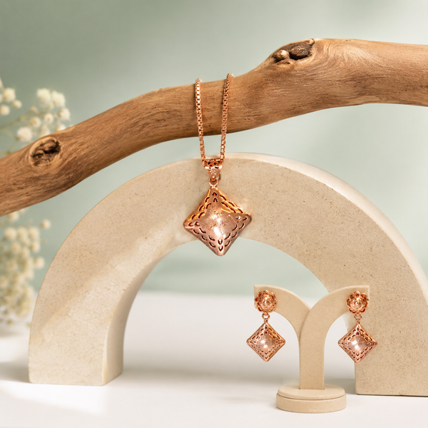 Minimal Rose Gold Geometric Pendant & Earrings Set SET960