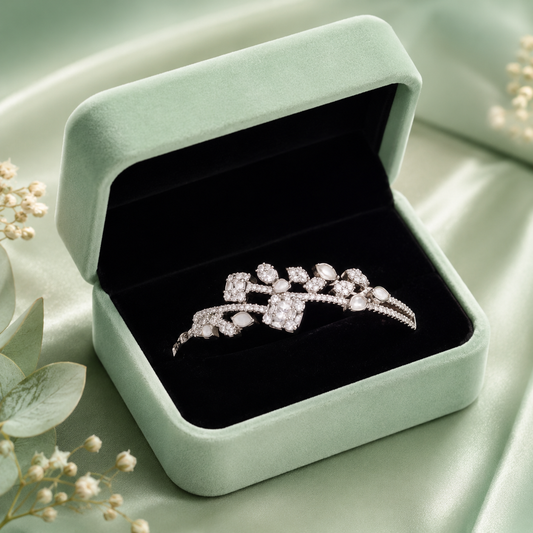Elegant Floral Design 925 Sterling Silver Open Cuff Bracelet for Women SBR2827