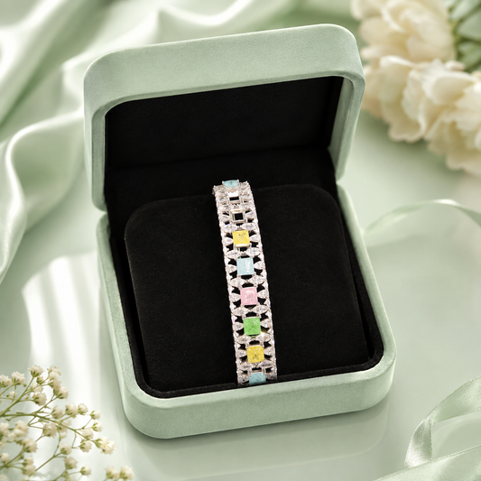 Premium Multicolor Stone 925 Sterling Silver Tennis Bracelet for Women SBR2597