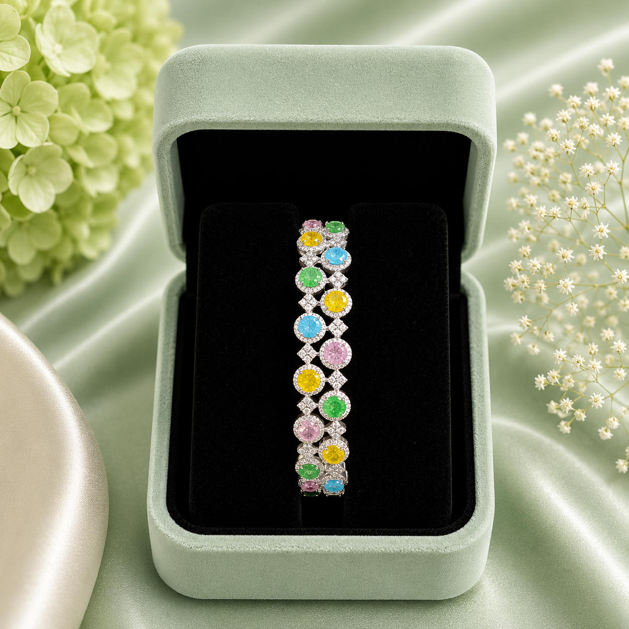 Pastel Multicolor Crystal Designer Bracelet in 925 Sterling Silver for Women SBR2596
