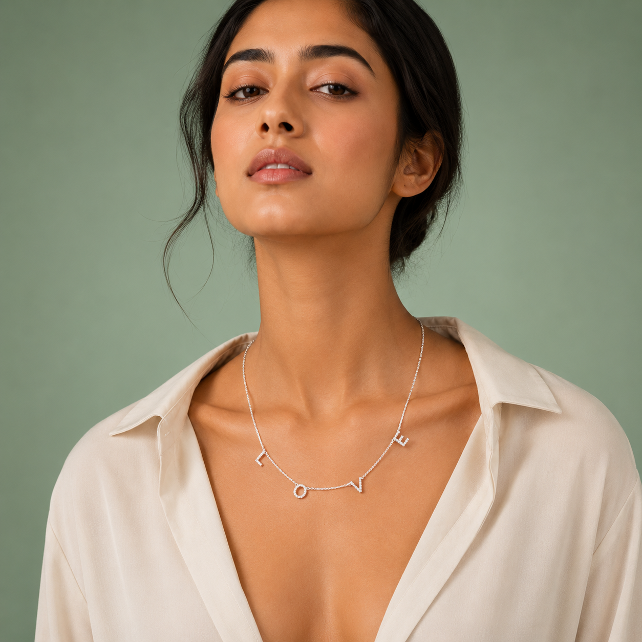 Silver “LOVE” Letter Necklace – Minimal Romantic Statement Jewellery SCH2098