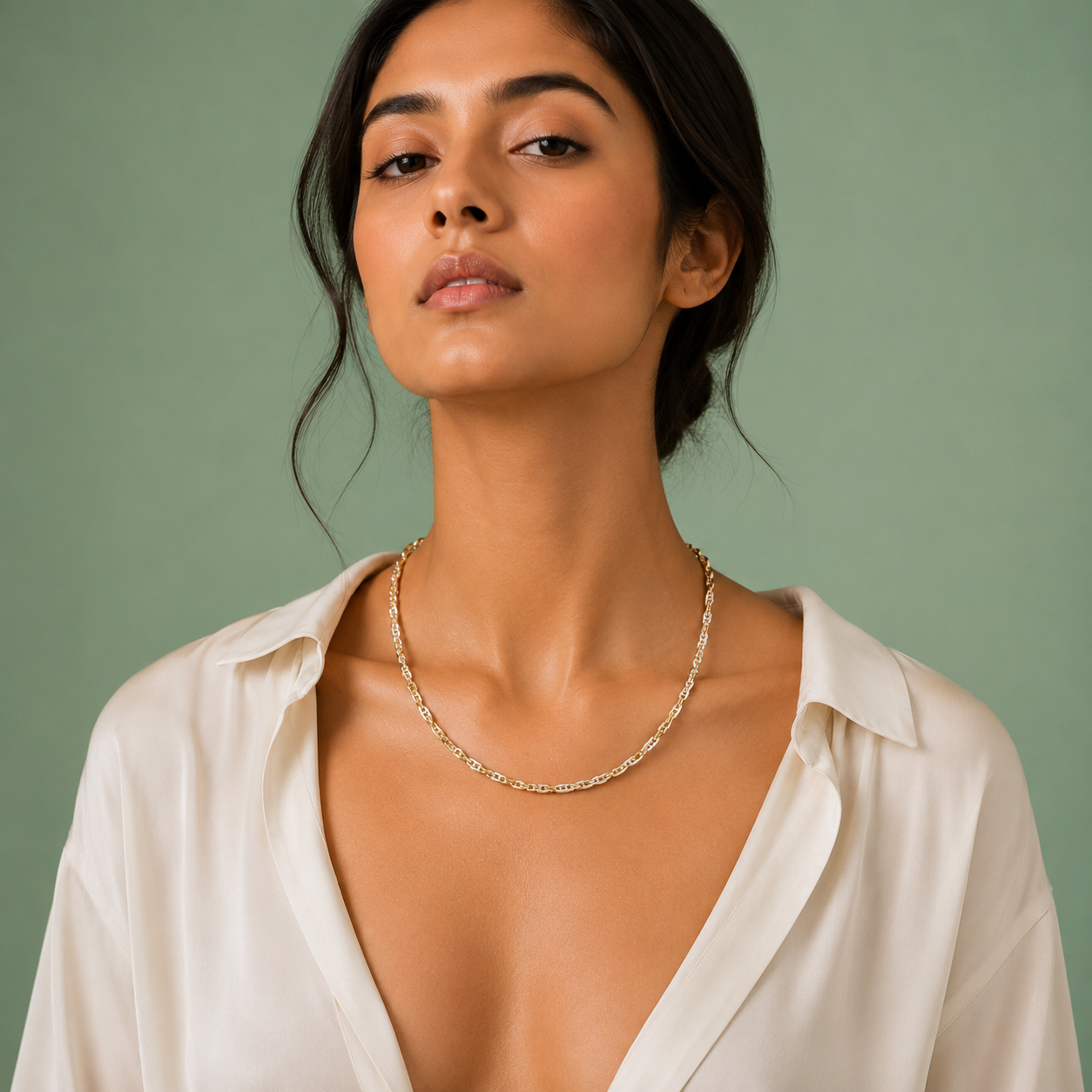 Dual-Tone Link Chain Necklace – Modern Gold & Silver Elegance SCH2190