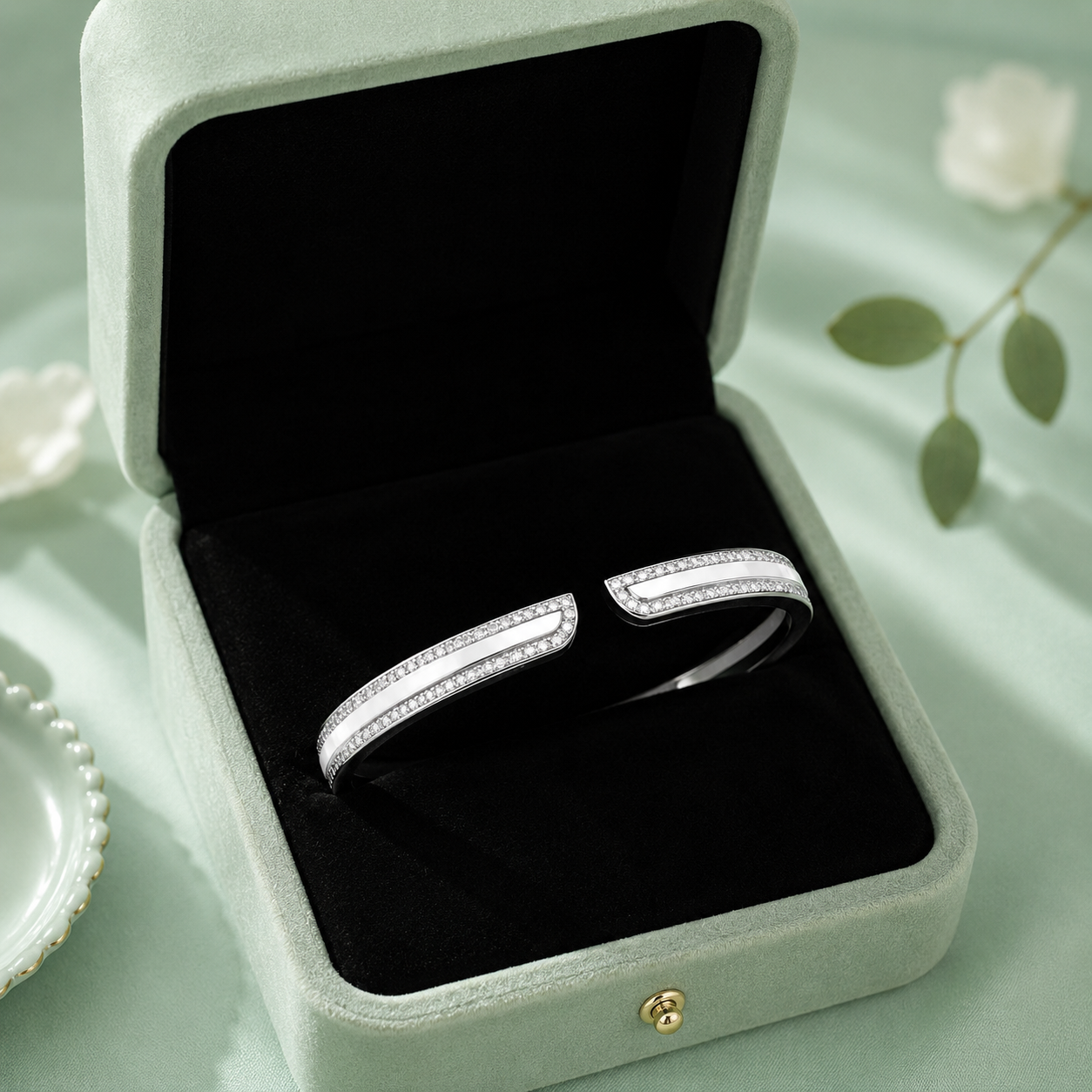 Minimalist Dual Line 925 Sterling Silver Open Cuff Bracelet for Women SBR2830