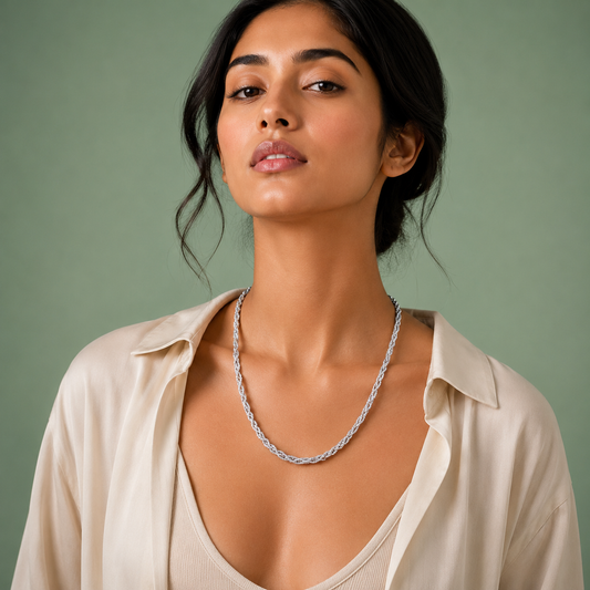Silver Braided Chain Necklace – Bold Contemporary Elegance SCH2277