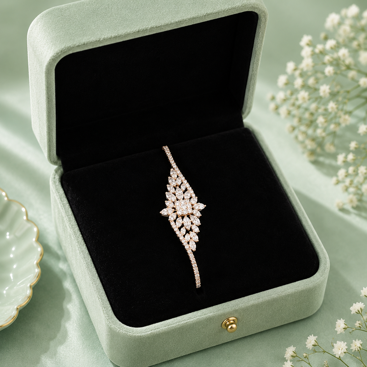 Rose Gold Leaf Pattern 925 Sterling Silver Adjustable Bracelet for Women SBR2818