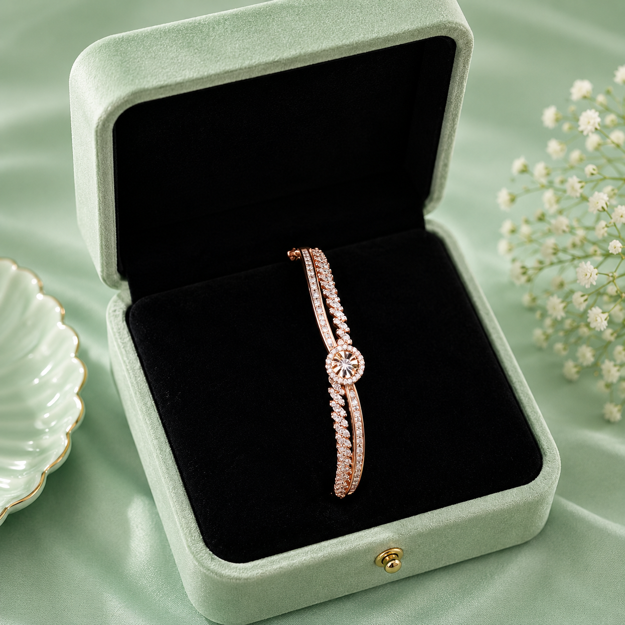 Luxury Rose Gold Halo Crystal 925 Sterling Silver Bracelet for Women  SBR2821