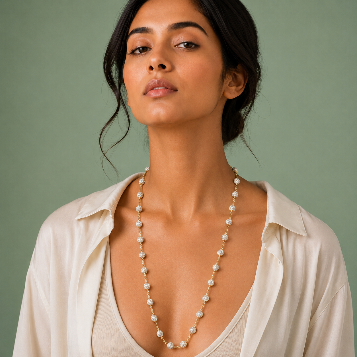 Gold Crystal Station Long Necklace – Elegant Luxe Statement Jewelry SCH2151