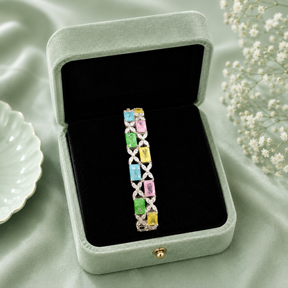 Pastel Multicolor Gemstone 925 Sterling Silver Tennis Bracelet for Women SBR2592