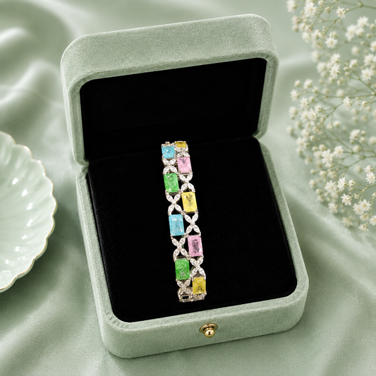 Pastel Multicolor Gemstone 925 Sterling Silver Tennis Bracelet for Women SBR2592