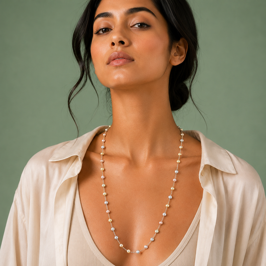 Tri-Tone Beaded Long Necklace – Elegant Everyday Glamour SCH2171