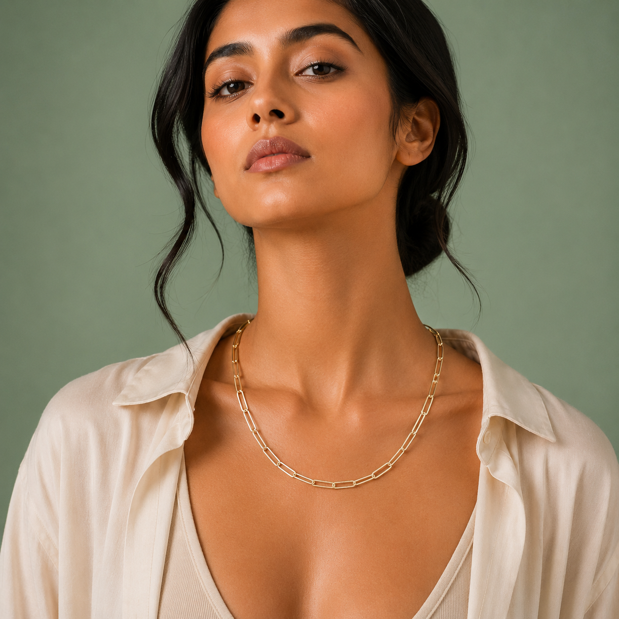 Gold Paperclip Chain Necklace – Modern Minimal Statement SCH2288
