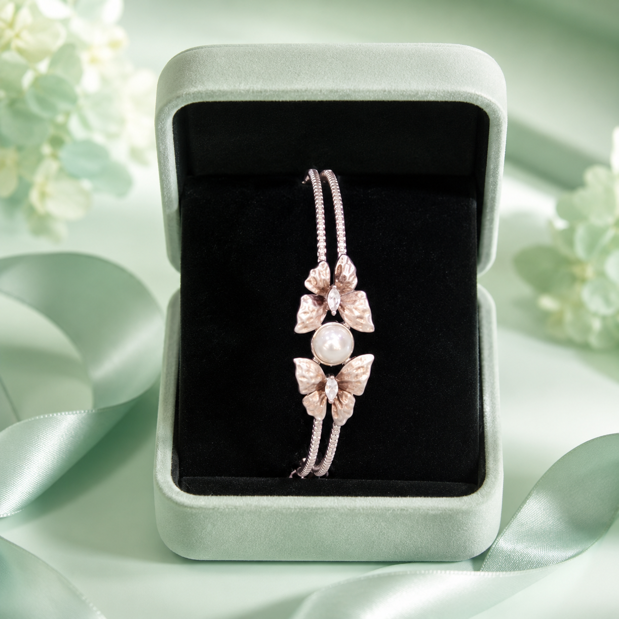 Elegant Butterfly Pearl 925 Sterling Silver Bracelet for Women SBR2577
