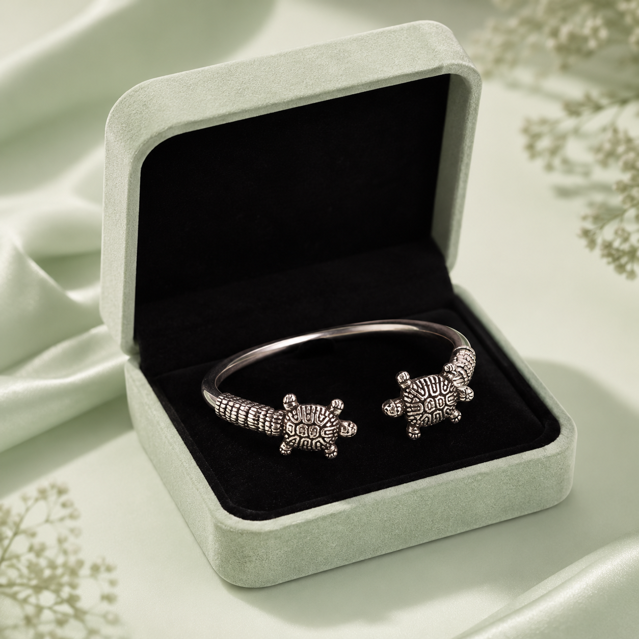 Traditional Turtle Design 925 Sterling Silver Open Cuff Bracelet for Women & Men SBR2446