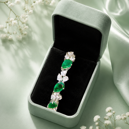 Luxury Emerald Green Stone 925 Sterling Silver Designer Bracelet for Women SBR2498