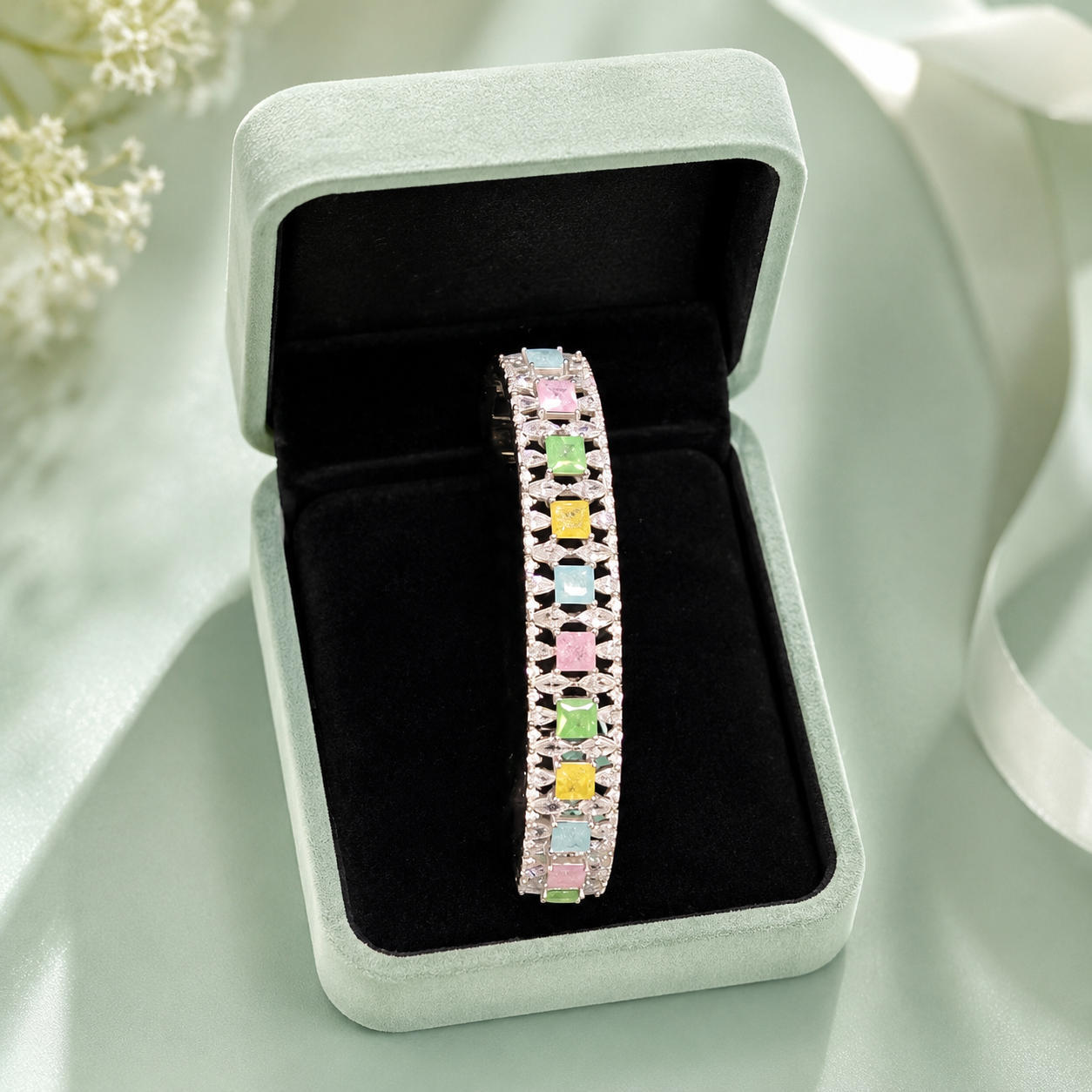Premium Pastel Multicolor 925 Sterling Silver Tennis Bracelet for Women SBR2594