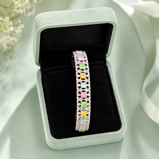 Premium Pastel Multicolor 925 Sterling Silver Tennis Bracelet for Women SBR2594