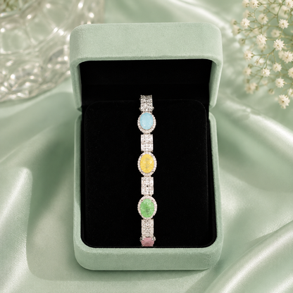 Elegant Pastel Multistone 925 Sterling Silver Designer Bracelet for Women SBR2606