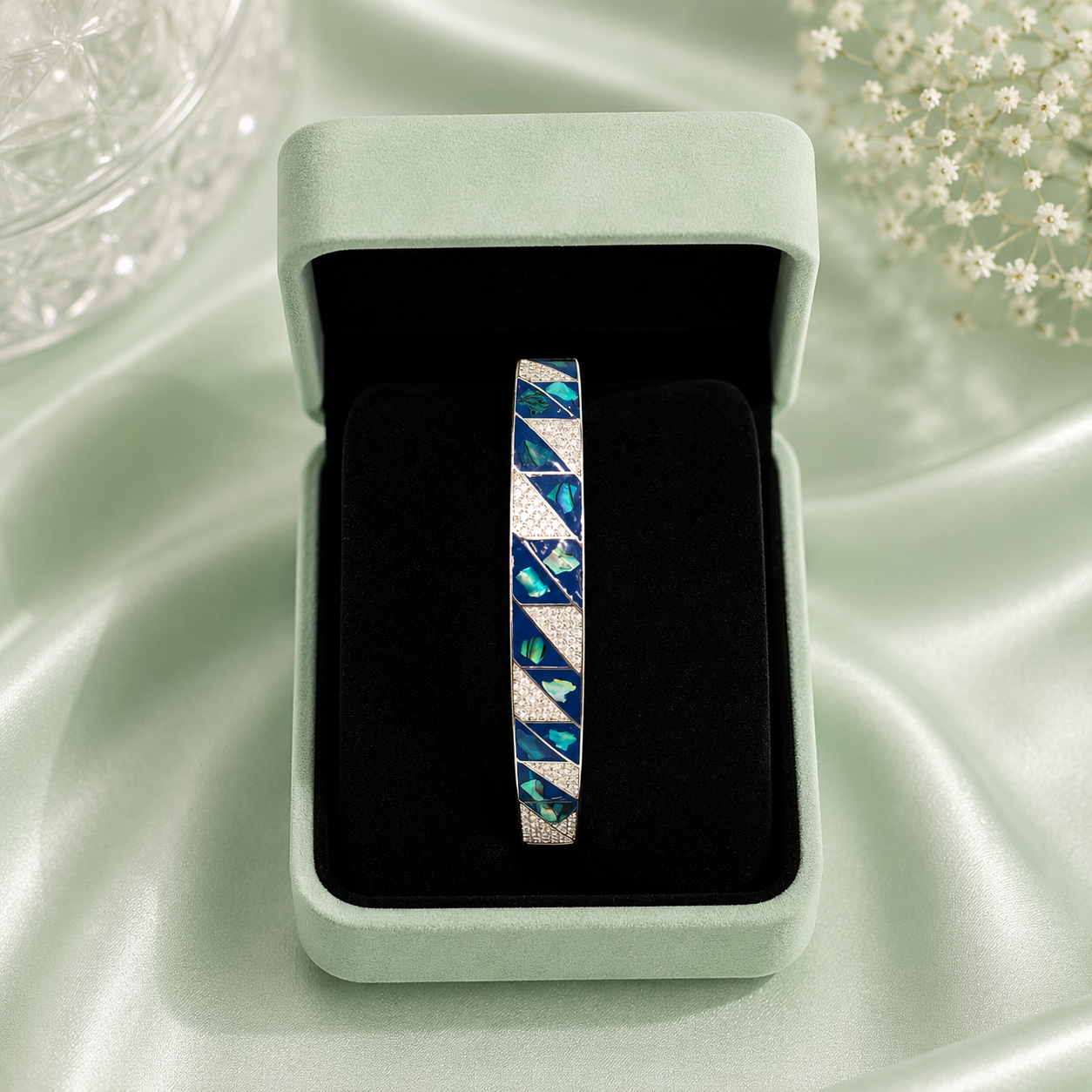 Luxury Blue Enamel Geometric 925 Sterling Silver Bracelet for Women SBR2824