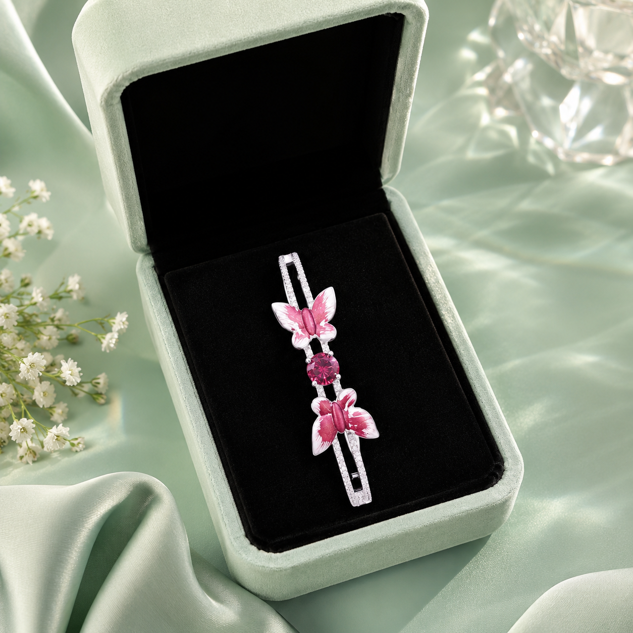 Elegant Pink Butterfly 925 Sterling Silver Designer Bracelet for Women SBR2579