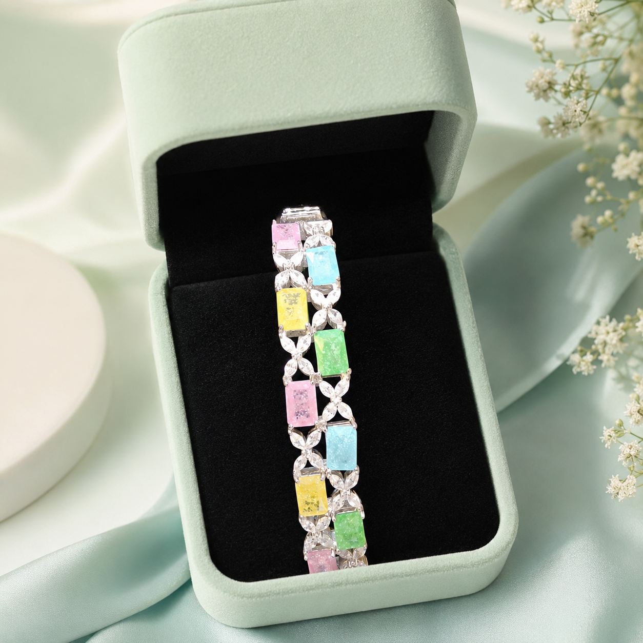 Luxury Multicolor Gemstone 925 Sterling Silver Tennis Bracelet for Women SBR2595
