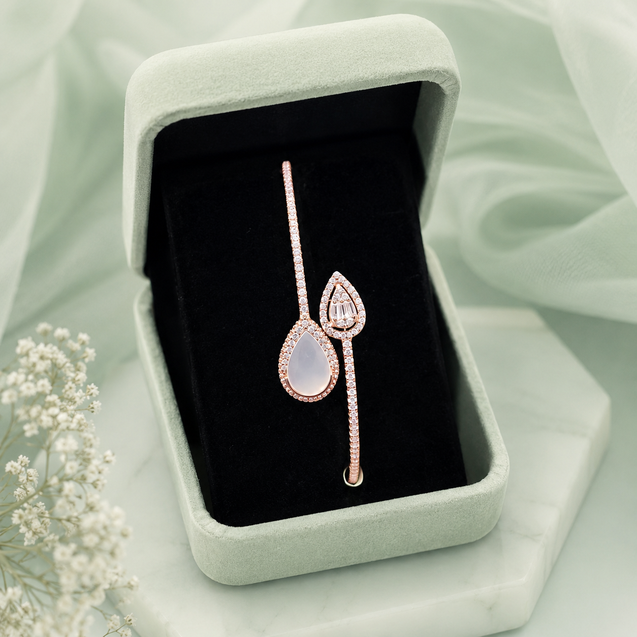 Elegant Rose Gold Teardrop 925 Sterling Silver Bracelet for Women SBR2608