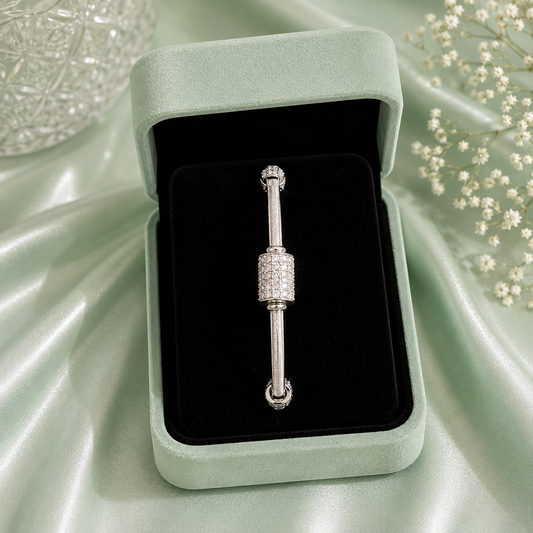 Minimal Crystal Barrel Charm 925 Sterling Silver Bracelet for Women SBR2946