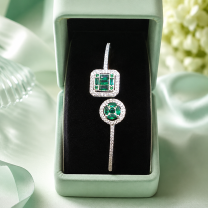Emerald Green Dual Motif 925 Sterling Silver Designer Bracelet for Women SBR2545