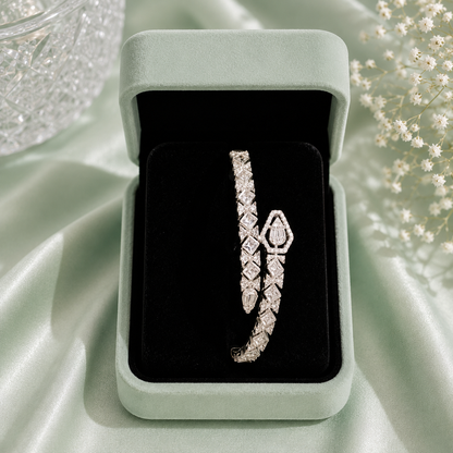 Luxury Geometric Diamond Style 925 Sterling Silver Open Kada Bracelet for Women SBR2822