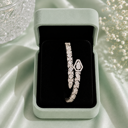 Luxury Geometric Diamond Style 925 Sterling Silver Open Kada Bracelet for Women SBR2822