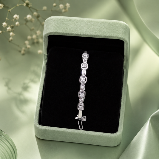 Minimal Geometric 925 Sterling Silver Zircon Bracelet for Women SBR2638