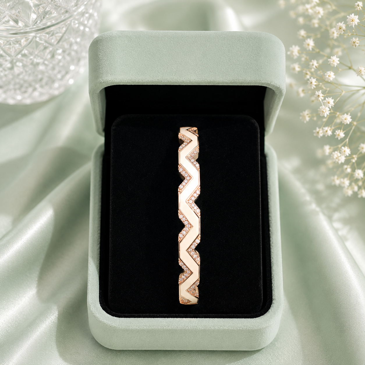 Modern Rose Gold Zigzag Designer 925 Sterling Silver Bracelet for Women SBR2623