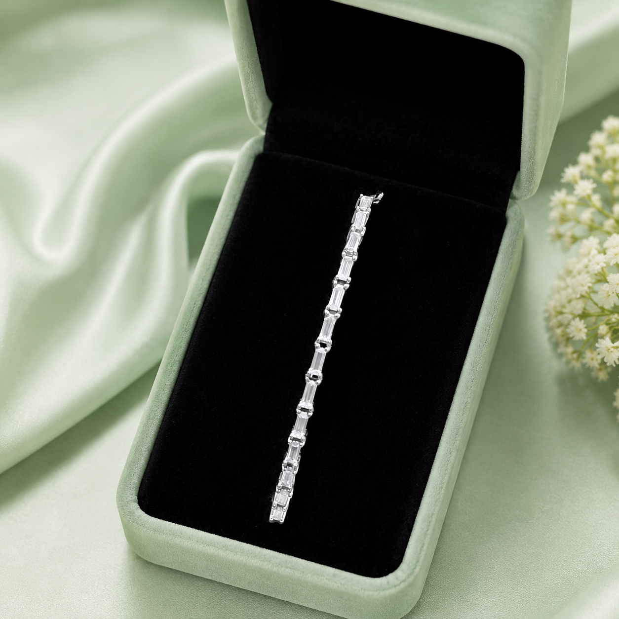 Classic Baguette Cut 925 Sterling Silver Tennis Bracelet for Women SBR2642