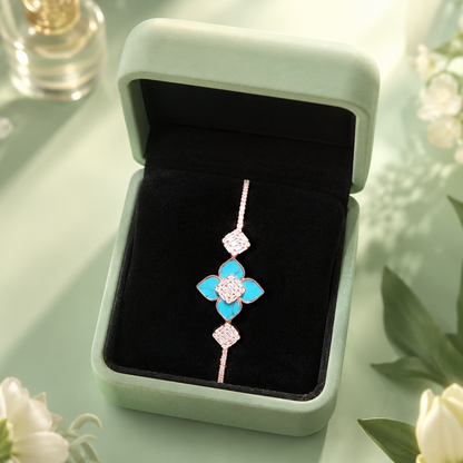 Turquoise Floral Rose Gold 925 Sterling Silver Bracelet for Women SBR2621