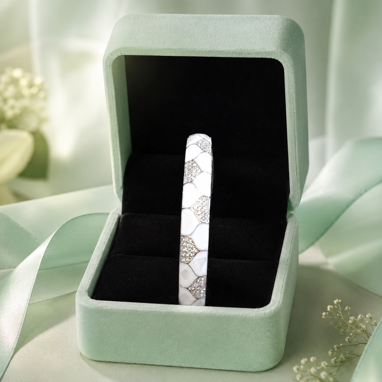 Elegant White Enamel Rose Gold 925 Sterling Silver Bracelet for Women SBR2622