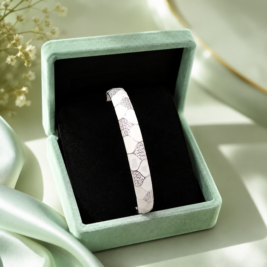 Elegant White Enamel 925 Sterling Silver Bracelet for Women SBR2616
