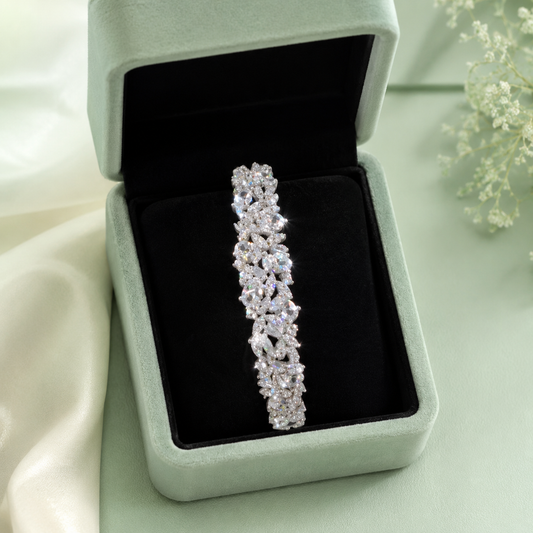 Luxury Floral CZ 925 Sterling Silver Statement Bracelet for Women SBR2653