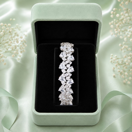 Luxury Heart Cut Crystal Statement Bracelet for Women – 925 Sterling Silver Finish SBR2655