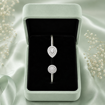 Pure 925 Sterling Silver Dual Motif Bracelet for Women – Elegant Diamond Look Open Cuff SBR2538