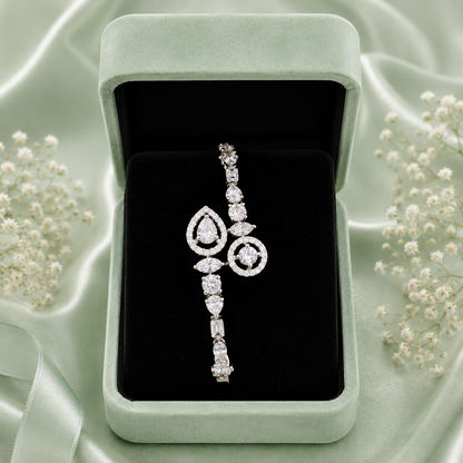 Pure 925 Sterling Silver Designer Bracelet for Women – Elegant Pear & Halo Crystal Bracelet  SBR2500