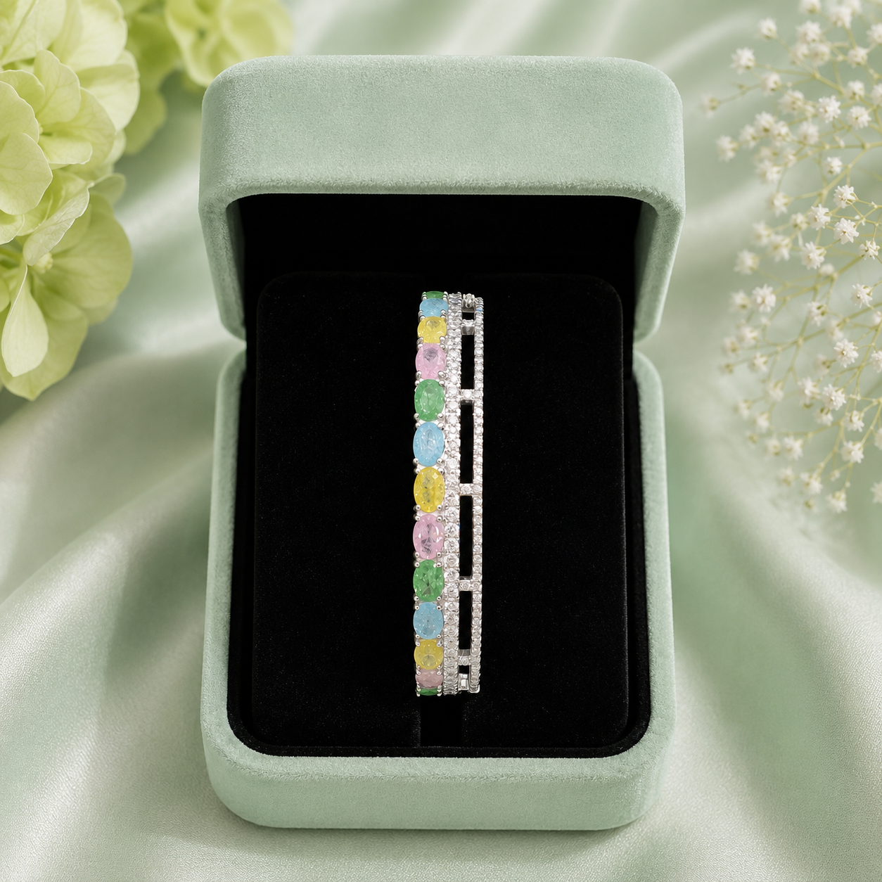 Pastel Multicolor Gemstone Style 925 Sterling Silver Tennis Bracelet for Women SBR2598 (Copy)