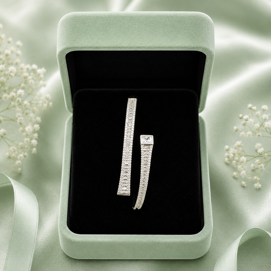 Pure 925 Sterling Silver Modern Open Bracelet for Women – Minimal Diamond Look Designer Cuff SBR2618