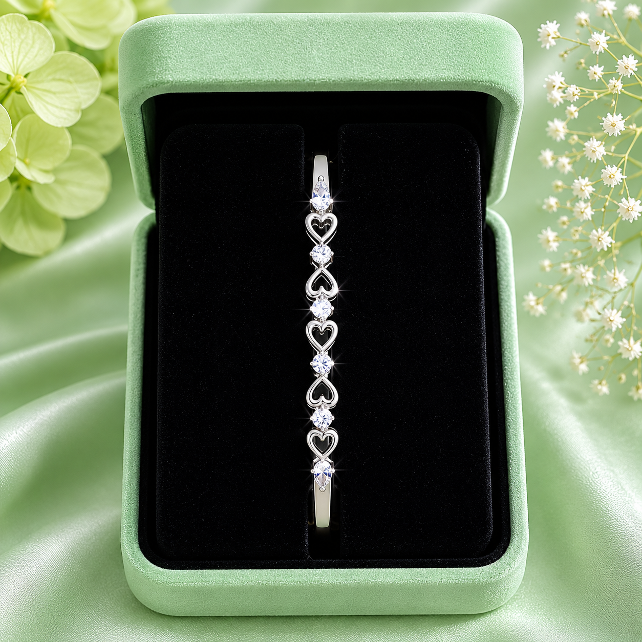Elegant Heart Link 925 Sterling Silver Bracelet for Women SBR2632
