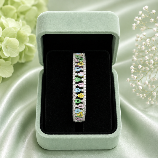 Pastel Multicolor Teardrop 925 Sterling Silver Statement Bracelet for Women SBR2605