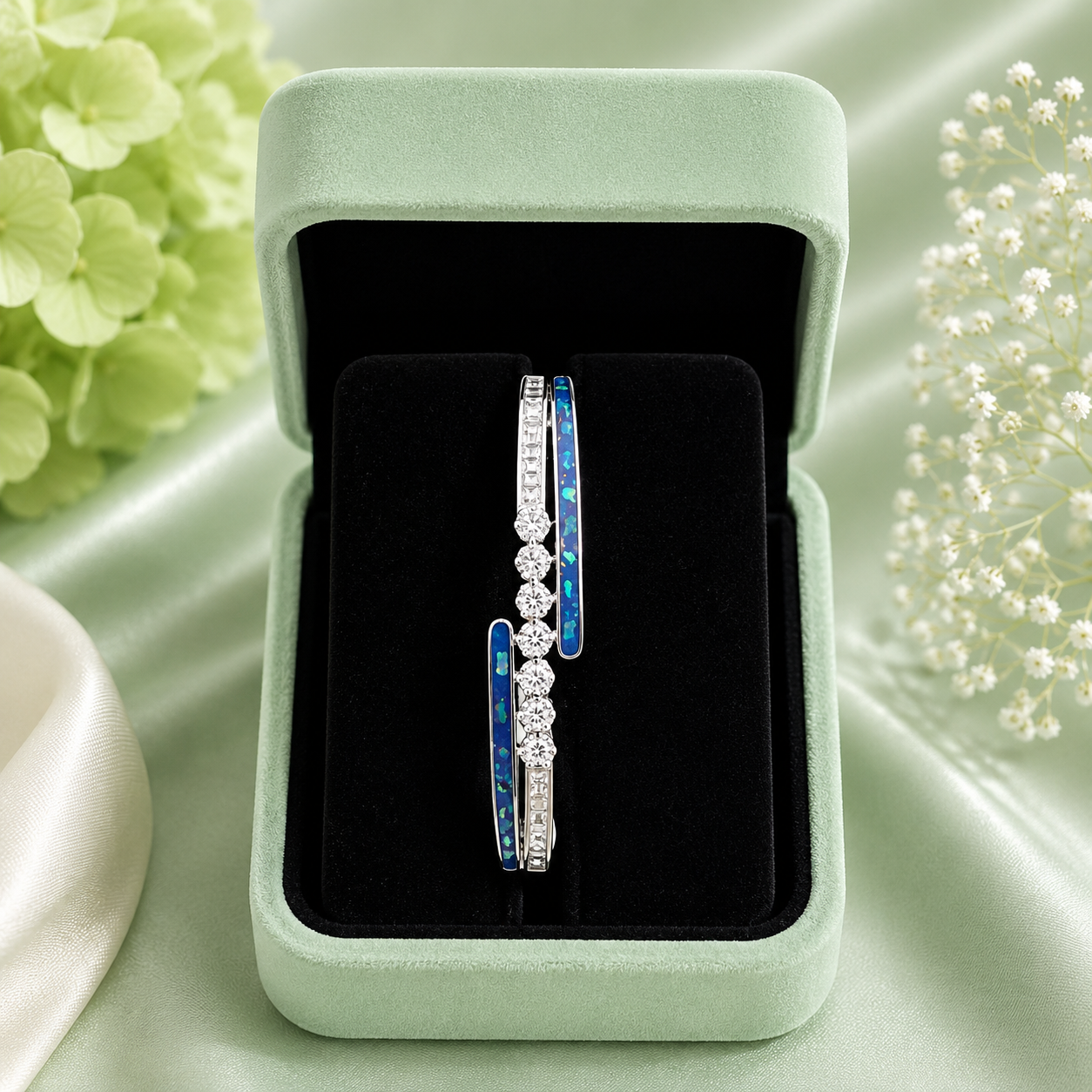 Blue Enamel Floral 925 Sterling Silver Designer Bracelet for Women SBR2825