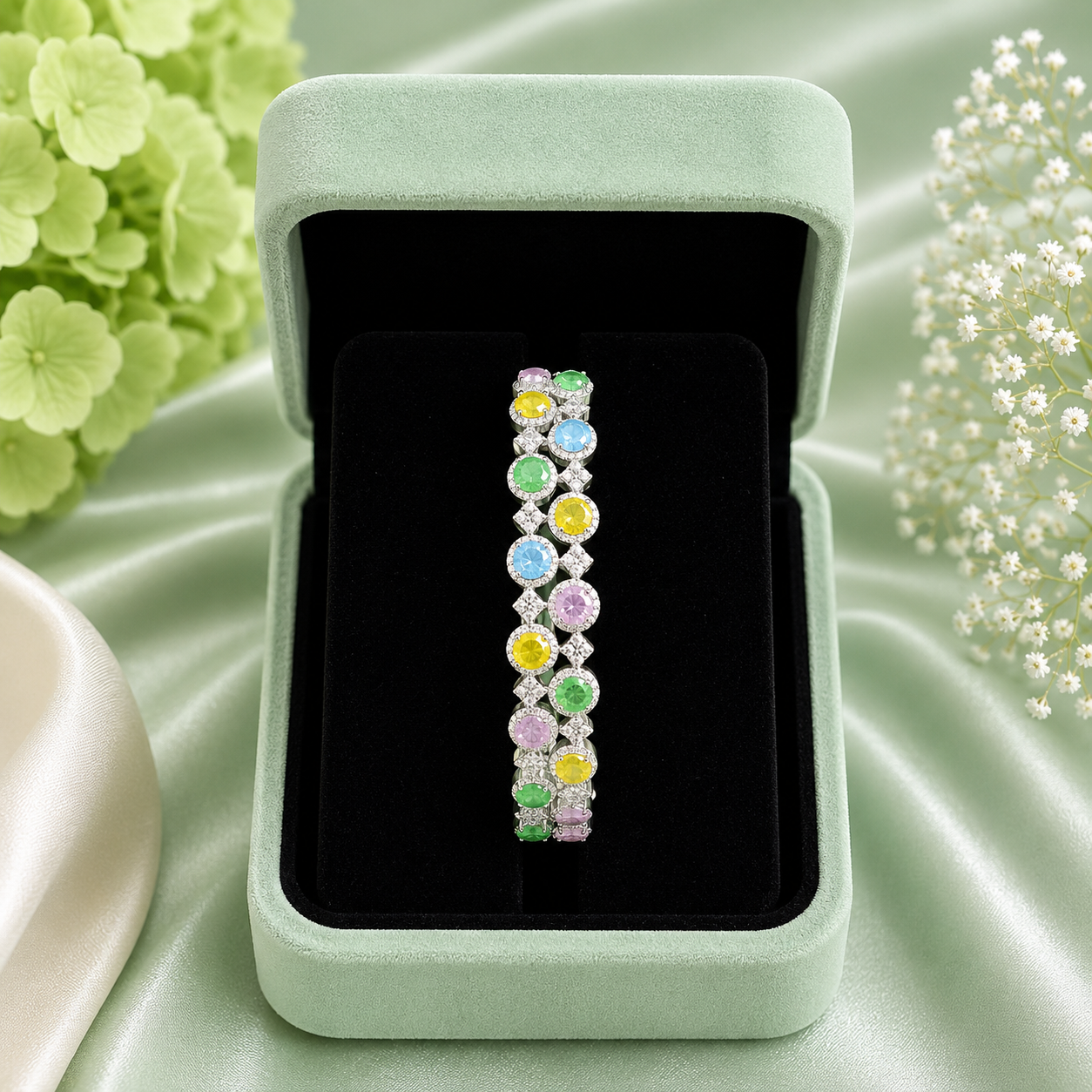 Pastel Candy Stone 925 Sterling Silver Luxury Bracelet for Women SBR2593