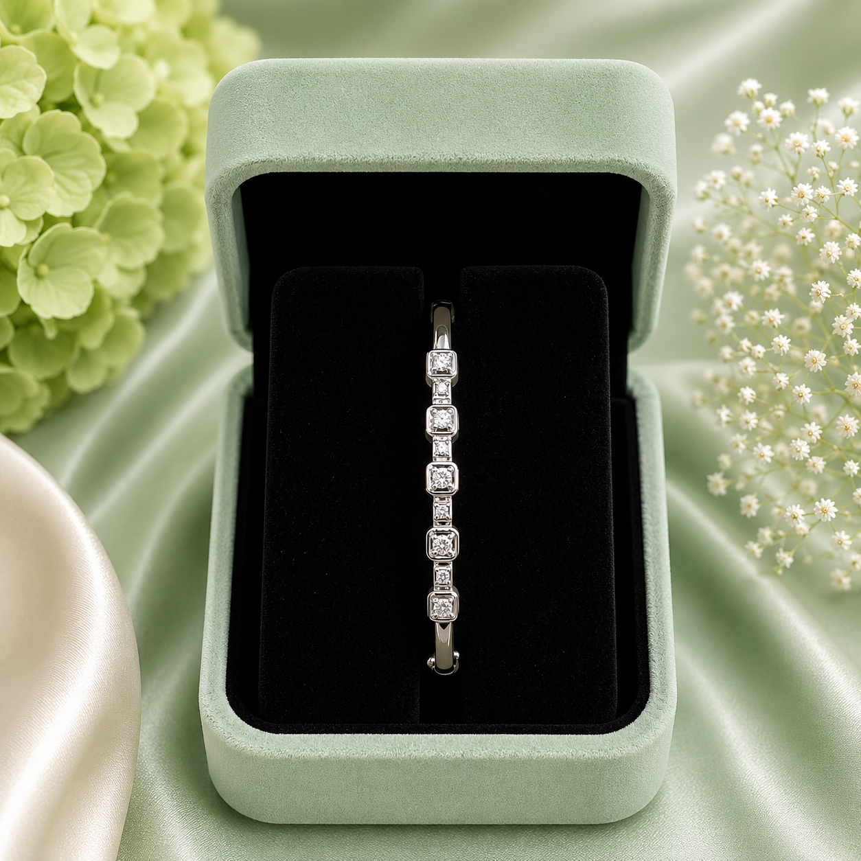 Geometric Crystal Line 925 Sterling Silver Elegant Bracelet for Women SBR2636