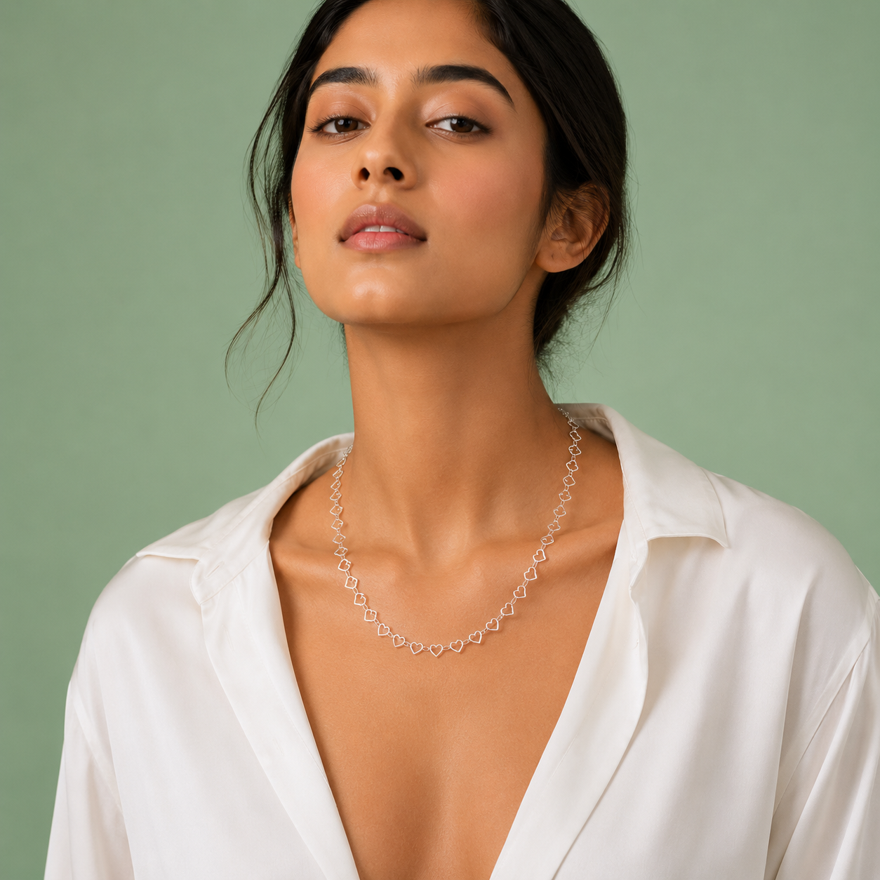 Silver Heart Link Necklace – Delicate Romantic Elegance SCH2194