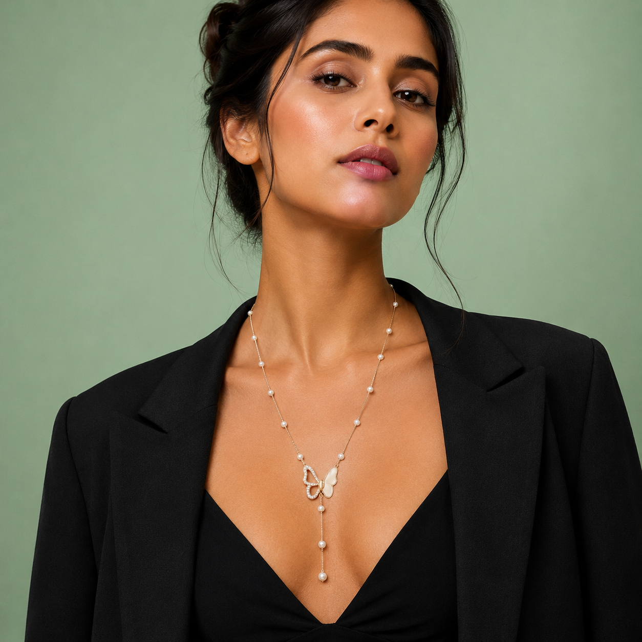Butterfly Grace Pearl 925 Silver Necklace SCH 2019