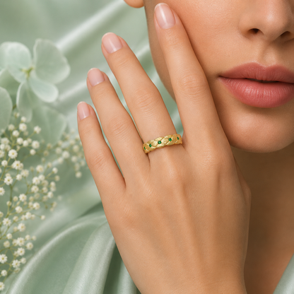 925 Sterling Silver Green Stone Designer Band Ring for Women | Elegant Everyday Luxury Ring IRM3711