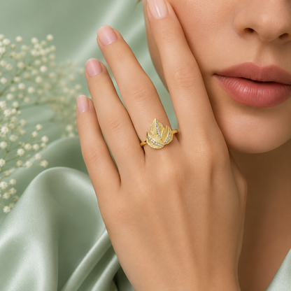 925 Sterling Silver Leaf Design Ring for Women | Elegant Nature-Inspired Adjustable Ring IRM3706